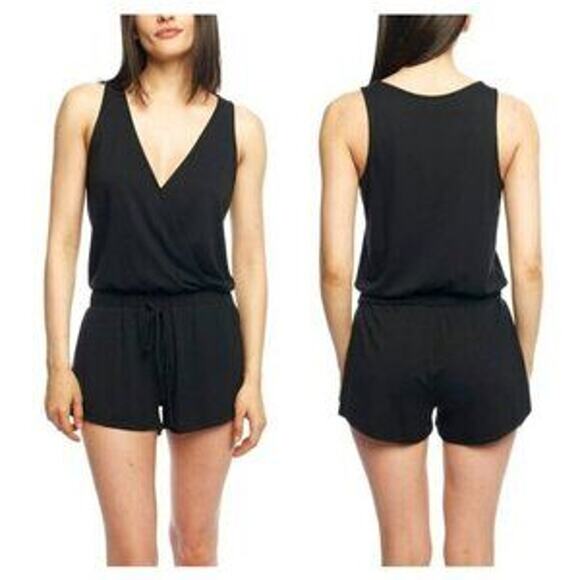 LBLC the Label Lauren Romper Drawstring Waist Pockets Black M - Picture 1 of 16